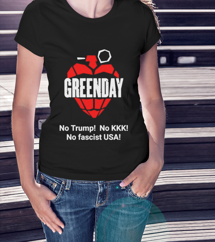 Green Day No Trump No KKK No Fascist USA Grenade Heart T-Shirt