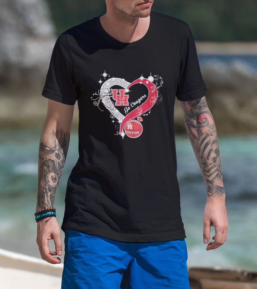 University Of Houston Cougars Go Cougars Heart Basketball Houston T-Shirt