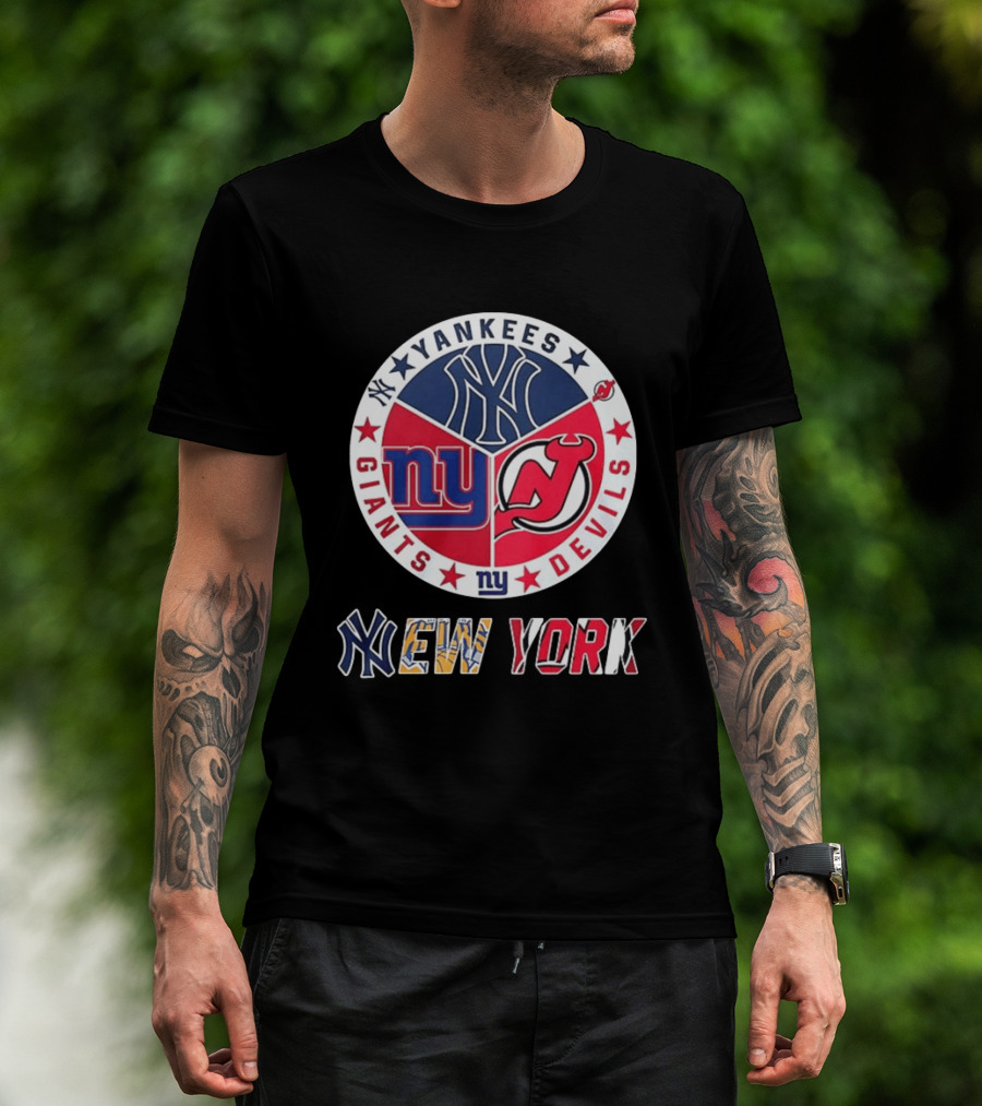 New York Yankees Giants New Jersey Devils Team Mashup T-Shirt