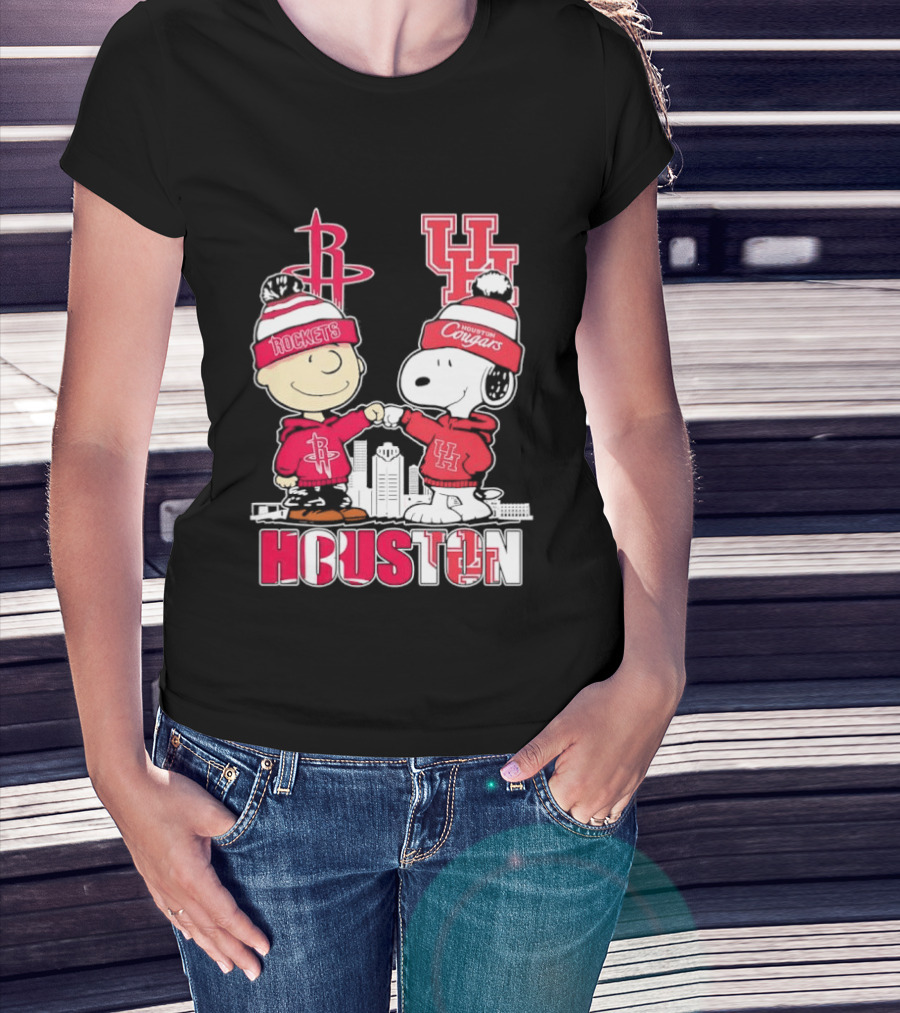 Peanuts Characters X Houston Rockets X University Of Houston Cougars Collaboration T-Shirt