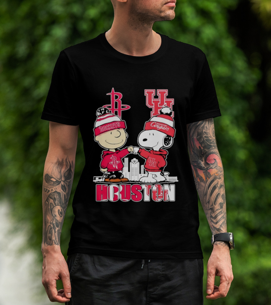 Peanuts Characters X Houston Rockets X University Of Houston Cougars Collaboration T-Shirt
