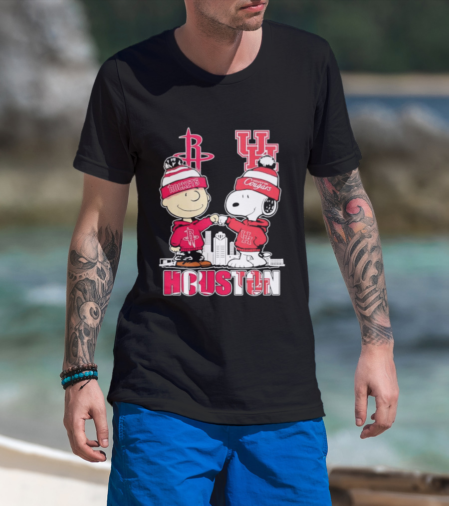 Peanuts Characters X Houston Rockets X University Of Houston Cougars Collaboration T-Shirt