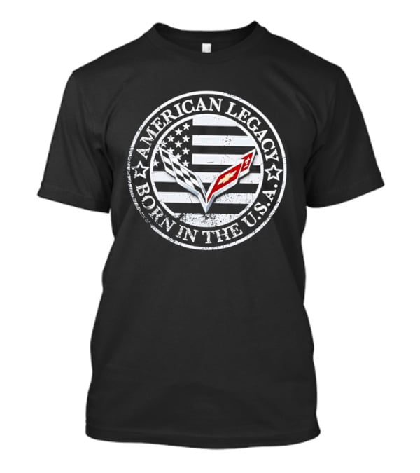 American Legacy Born In The USA Corvette Chevy Emblem Stars And Stripes T-Shirt
