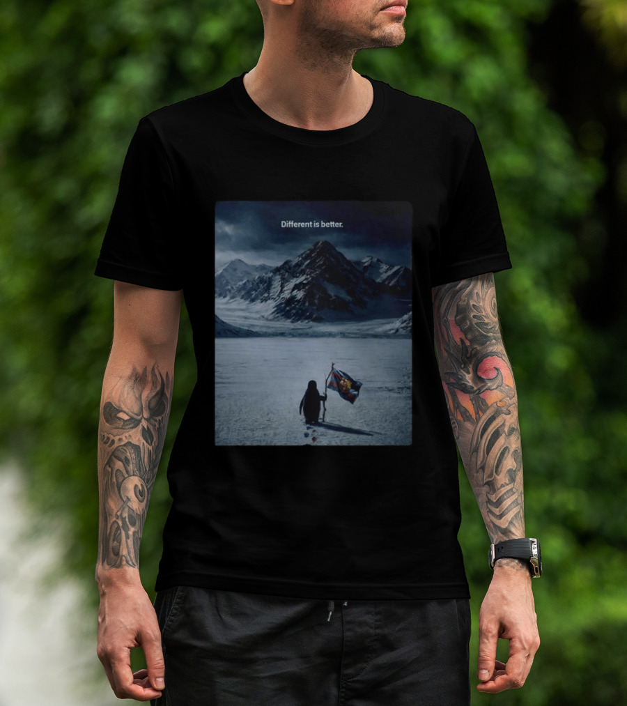 Barcelona Nihilist Penguin Different Is Better Flag Mountain Scene T-Shirt