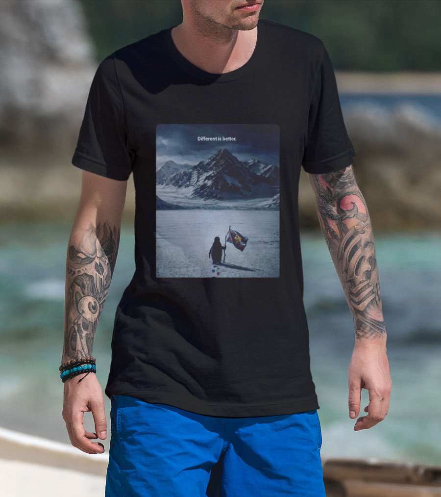 Barcelona Nihilist Penguin Different Is Better Flag Mountain Scene T-Shirt