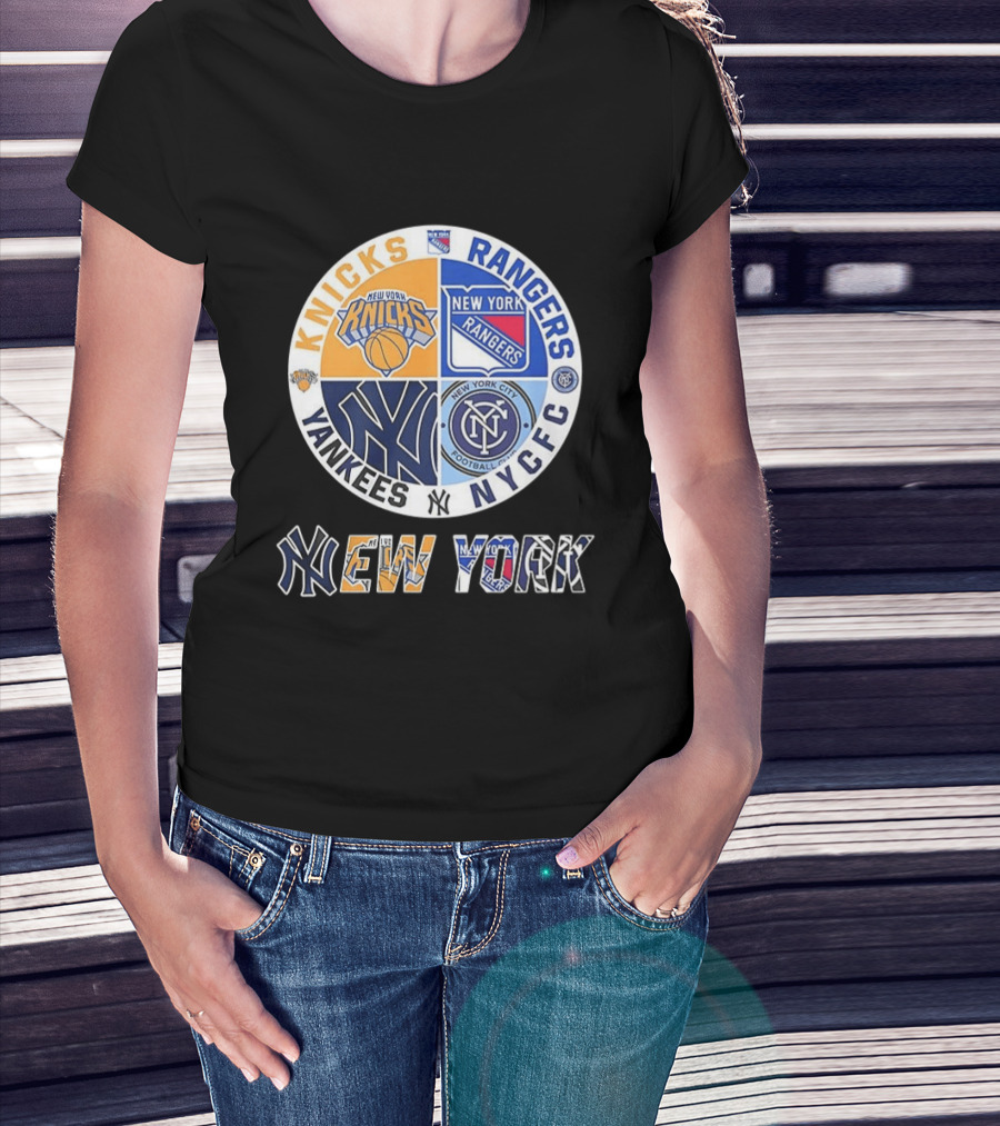 New York Knicks Rangers Yankees NYCFC Sports Teams Mashup T-Shirt