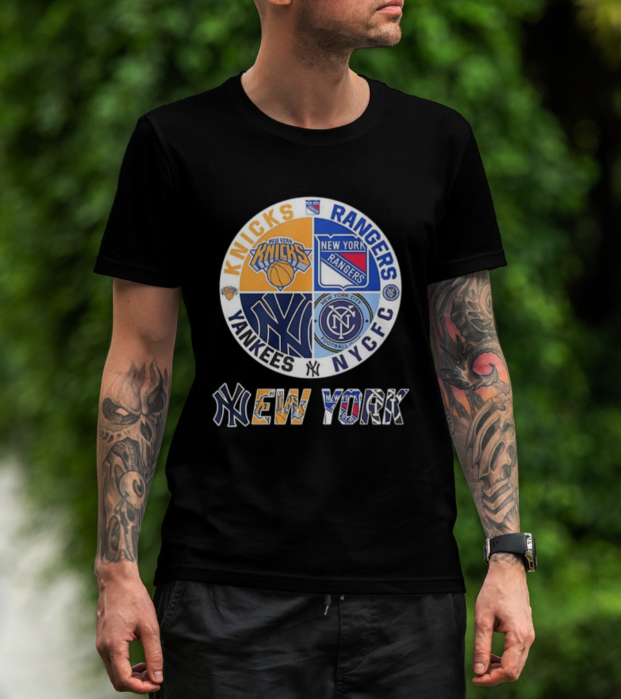 New York Knicks Rangers Yankees NYCFC Sports Teams Mashup T-Shirt