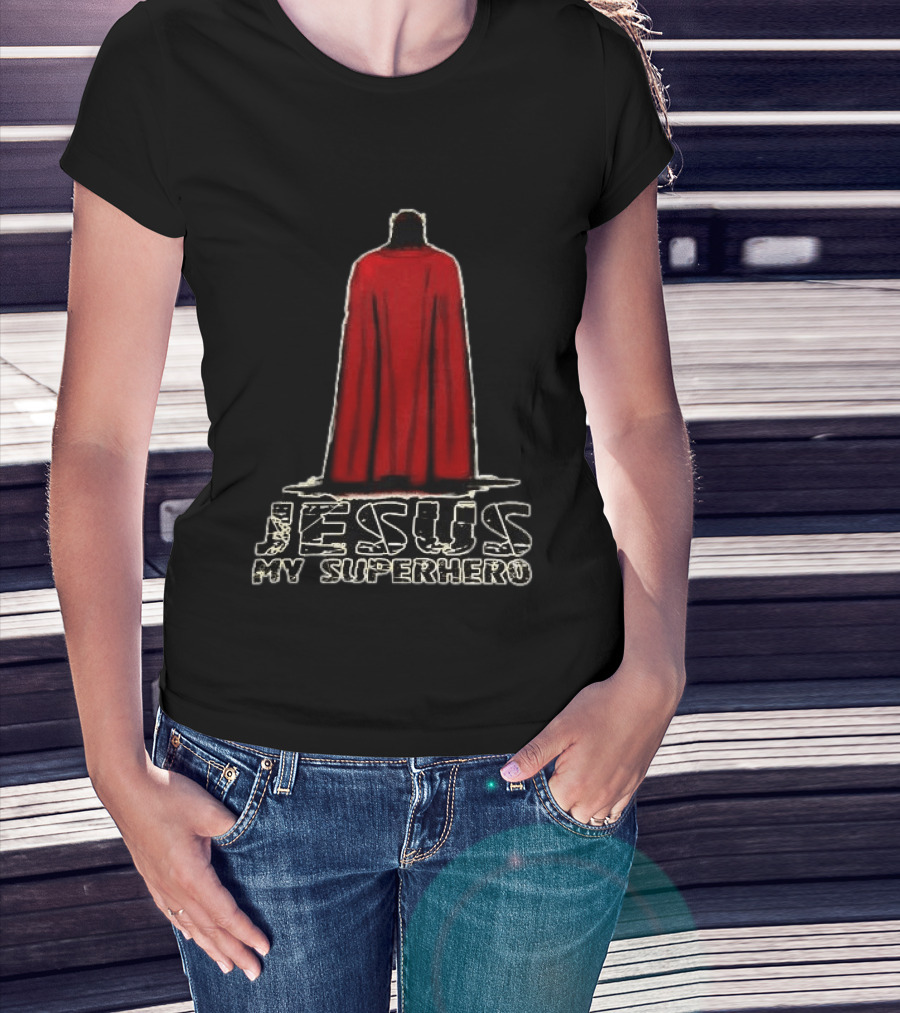 Jesus My Superhero Red Cape Christian Strength T-Shirt