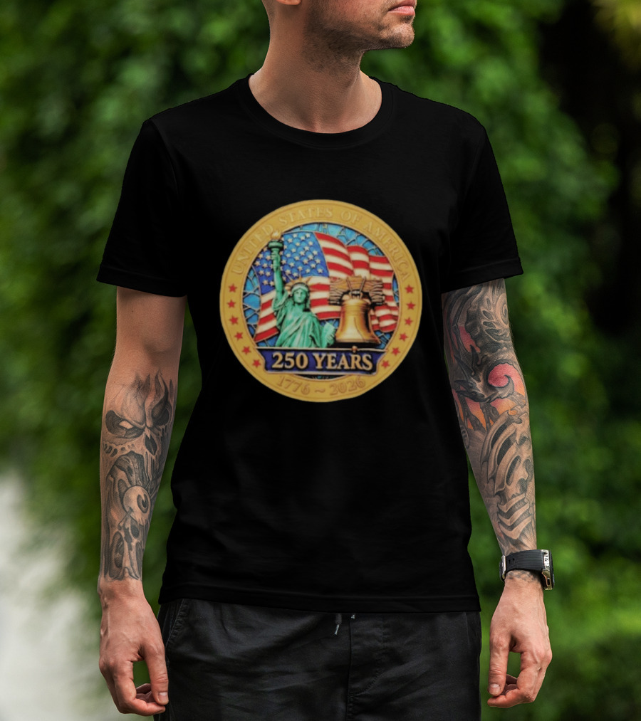 United States Of America 250 Years 1776 2026 Liberty Bell And Statue Of Liberty Celebration T-Shirt