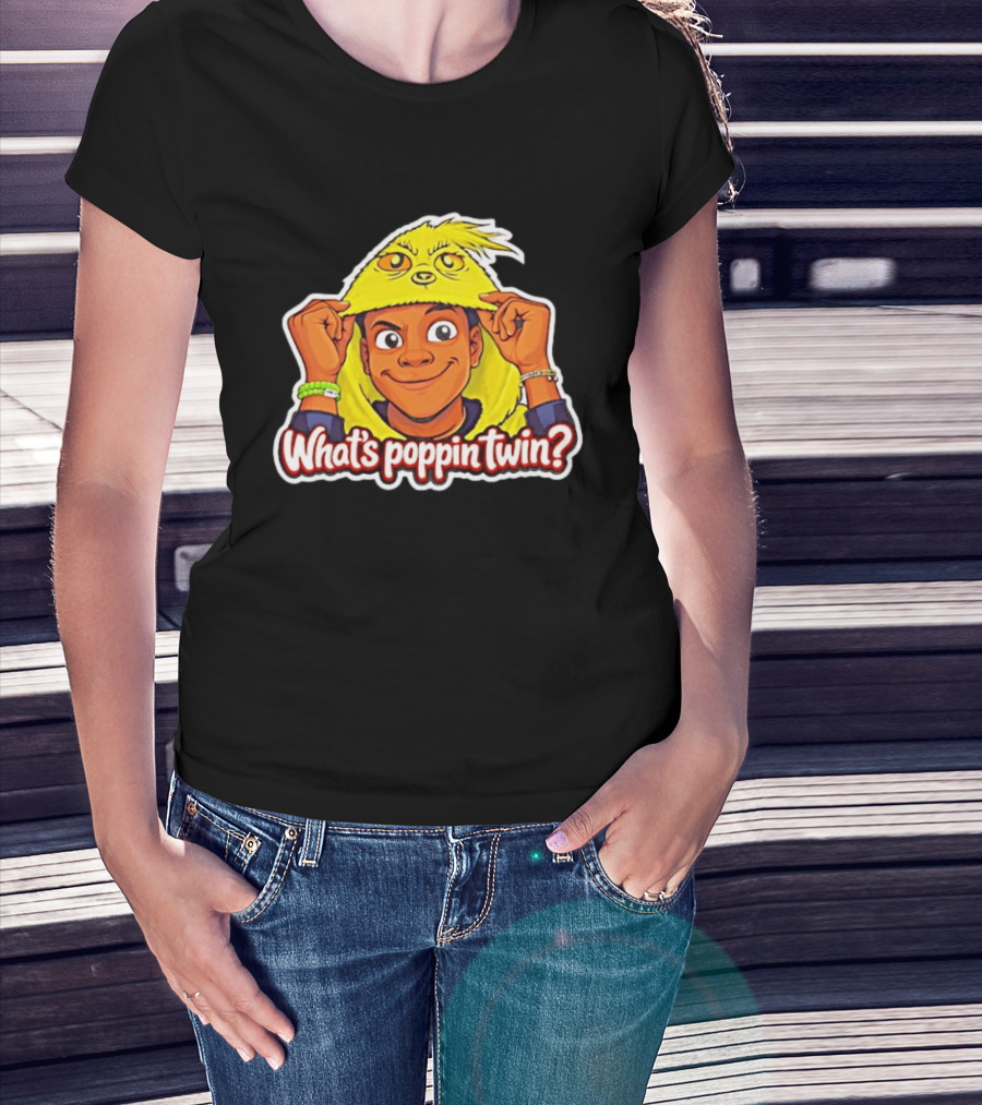 What's Poppin Twin Cartoon Kid In Yellow Hood T-Shirt