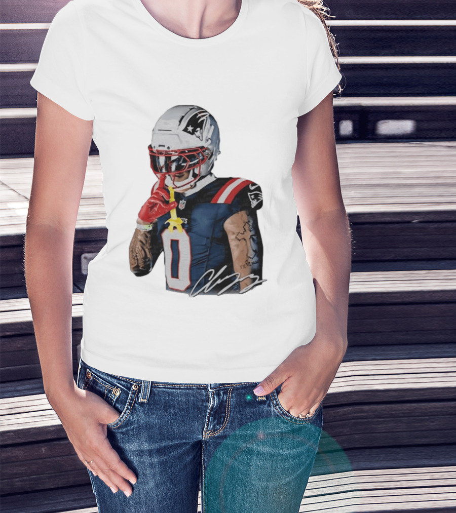 Christian Gonzalez Patriots Number Zero Shh Gesture Helmet Tattoo Football T-Shirt