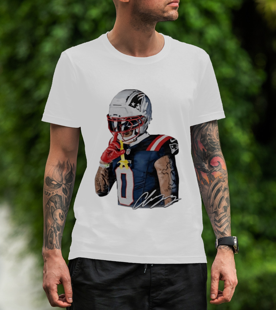 Christian Gonzalez Patriots Number Zero Shh Gesture Helmet Tattoo Football T-Shirt