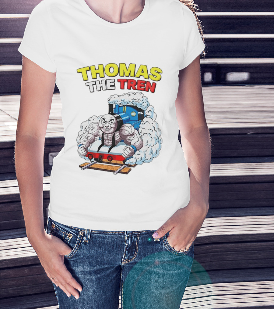 THOMAS THE TREN Cartoon Muscular Engine Puffing Steam T-Shirt