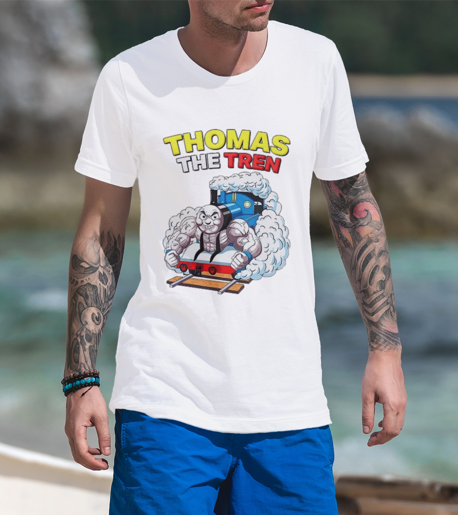 THOMAS THE TREN Cartoon Muscular Engine Puffing Steam T-Shirt