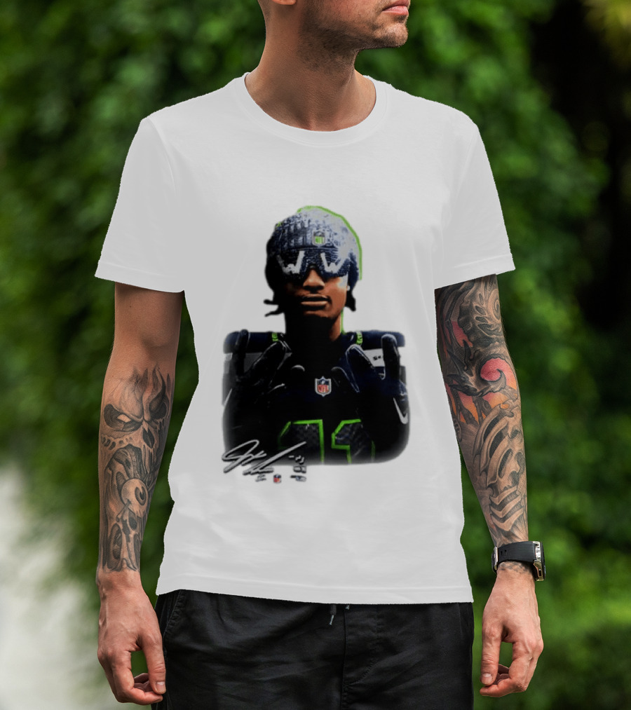 Jaxon Smith Njigba Seattle Seahawks Beanie Bling WW Sunglasses NFL Player Signature T-Shirt