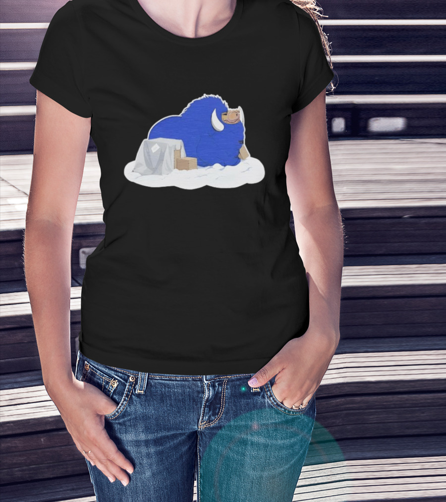Fredrick The Bison Cozy Blue Fluffy Character By Tom Grossi T-Shirt