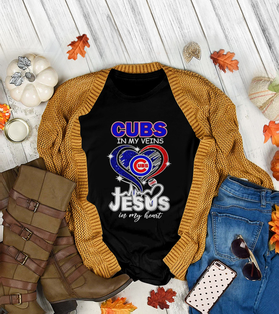 Cubs in My Veins Jesus in My Heart Chicago Baseball Team Faithful T-Shirt