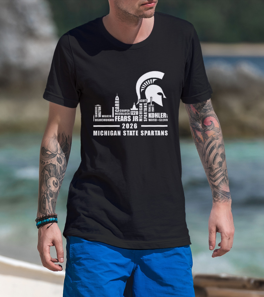 Michigan State Spartans 2026 City Skyline Buildings And Helmet T-Shirt