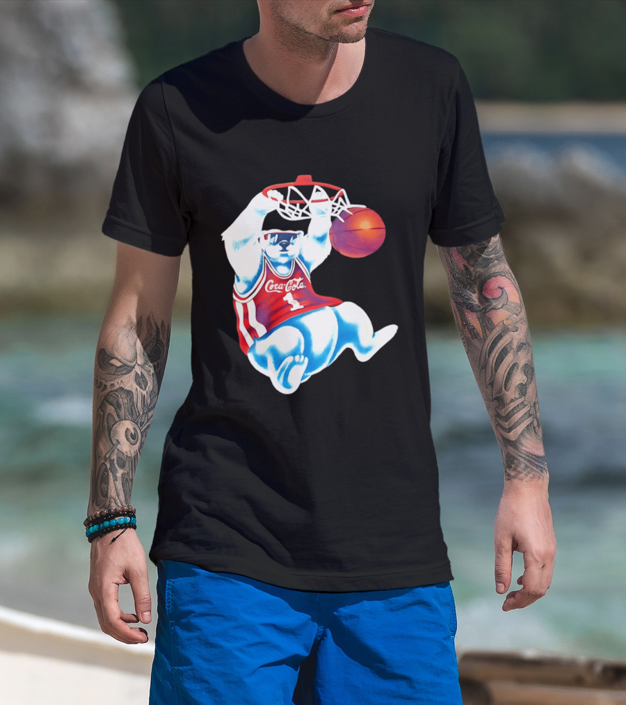 Coca Cola Polar Bear Basketball Dunk Red Jersey T-Shirt