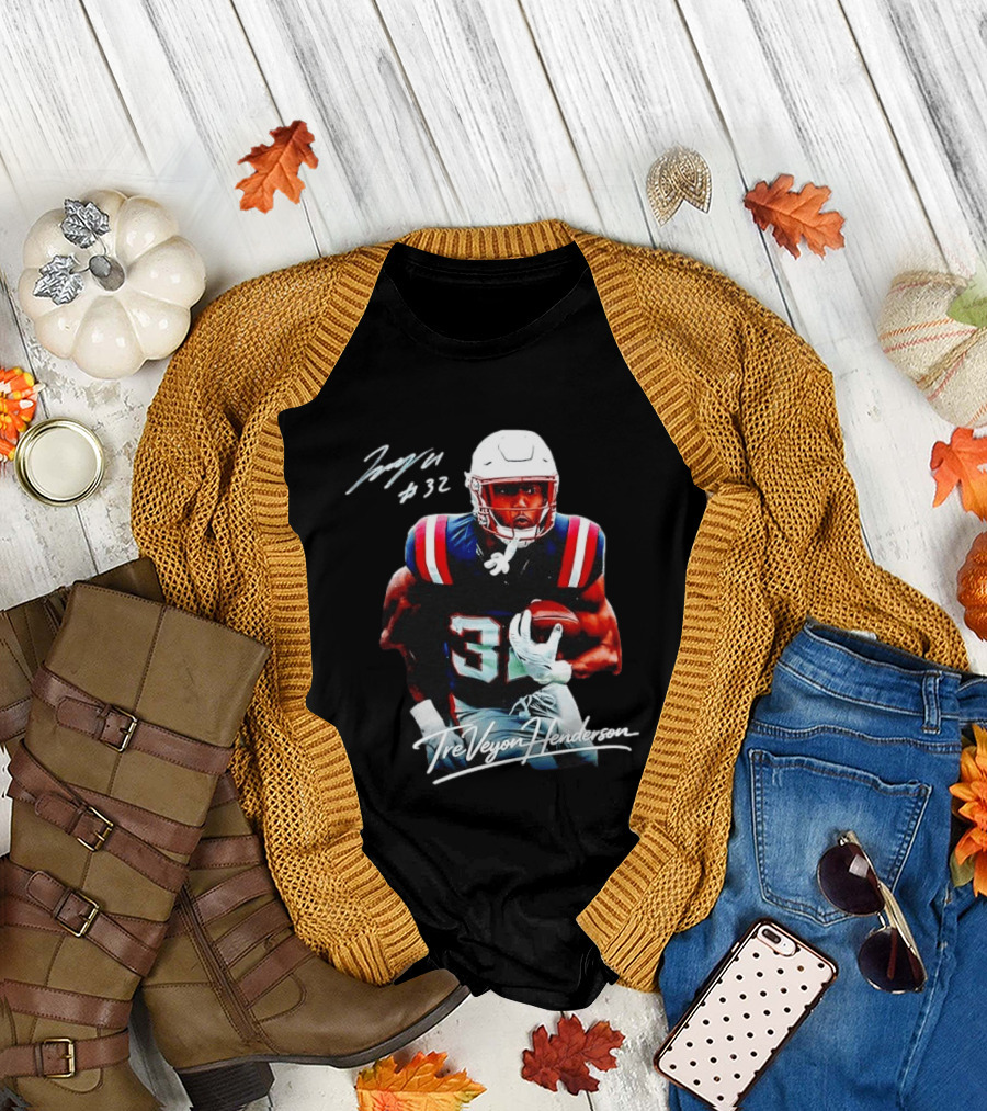 TreVeyon Henderson Autograph Edition New England Patriots 32 Football T-Shirt