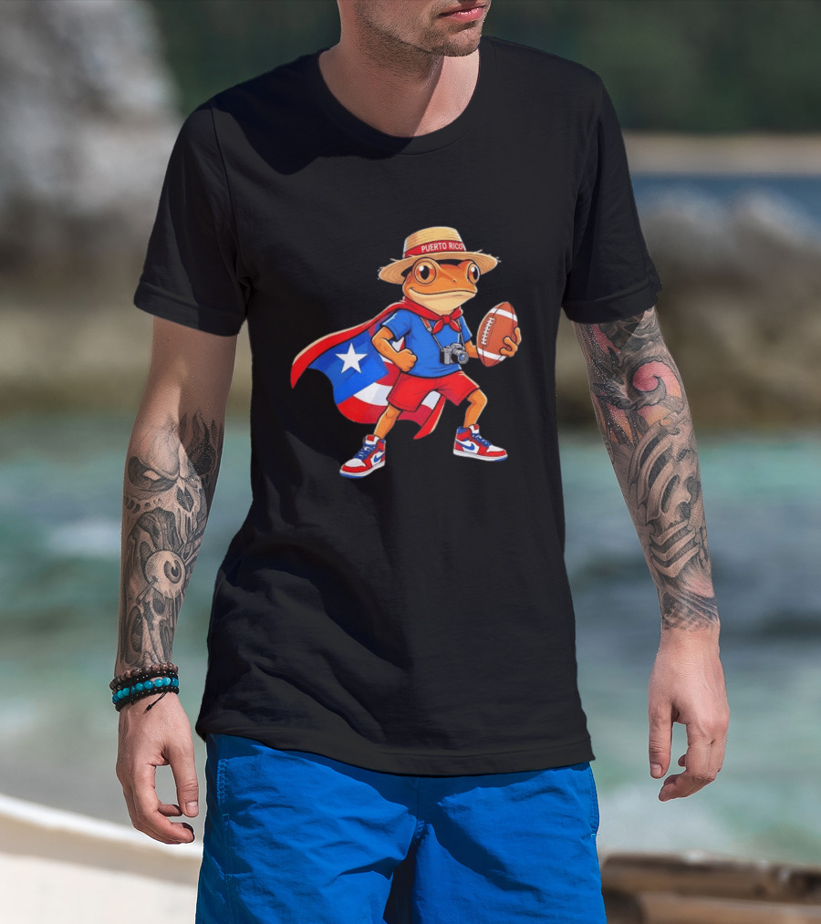 Coqui Frog Puerto Rico Flag Boricua Football Puerto Rican Heritage T-Shirt