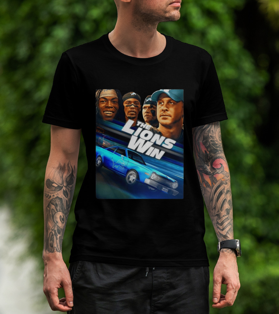 Detroit Lions The Lions Win Blue Car Football Players T-Shirt