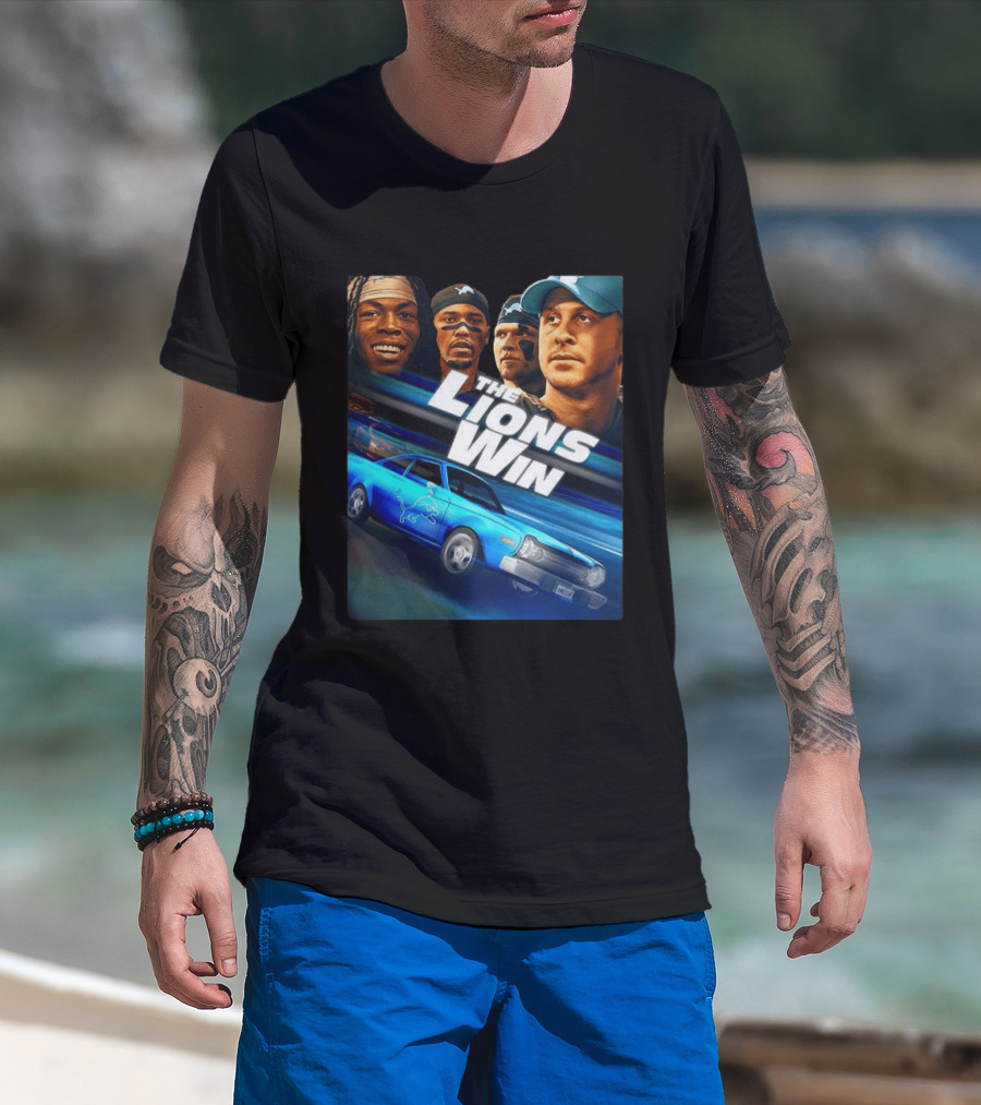 Detroit Lions The Lions Win Blue Car Football Players T-Shirt