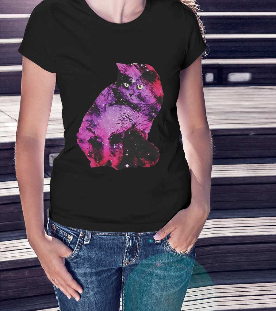 Galaxy Cat Joey Rooney Purple Nebula Cosmic T-Shirt