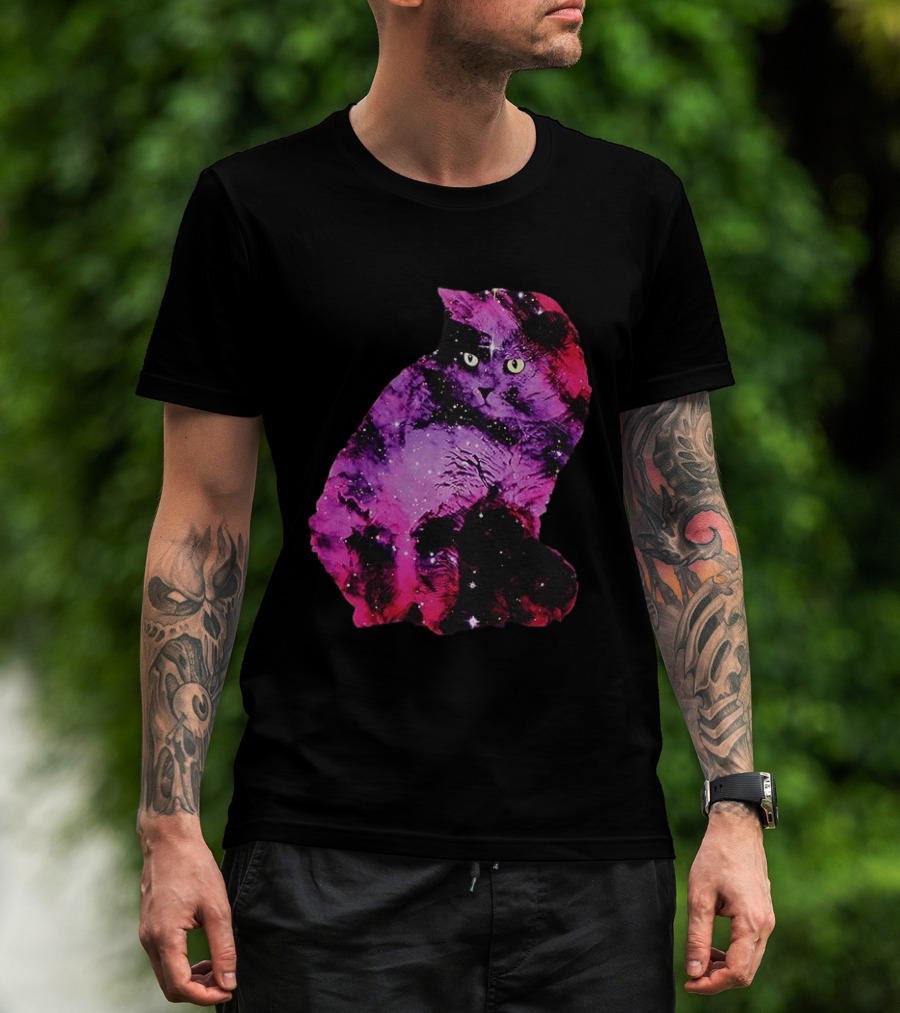 Galaxy Cat Joey Rooney Purple Nebula Cosmic T-Shirt