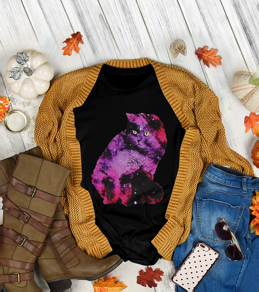 Galaxy Cat Joey Rooney Purple Nebula Cosmic T-Shirt