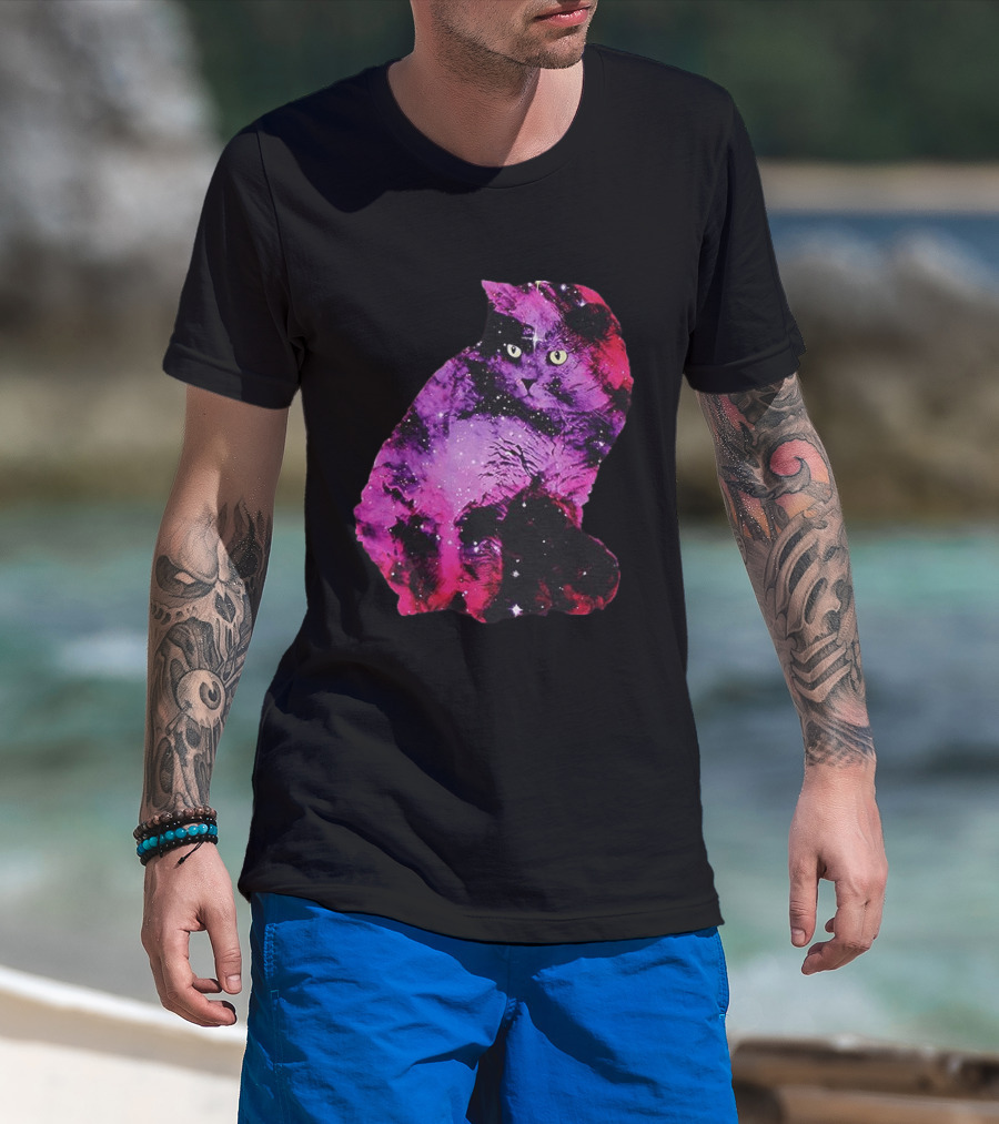 Galaxy Cat Joey Rooney Purple Nebula Cosmic T-Shirt