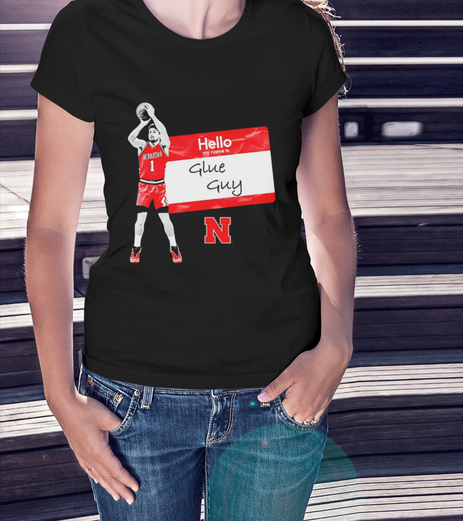 Sam Hoiberg Nebraska Cornhuskers Hello My Name Is Glue Guy T-Shirt