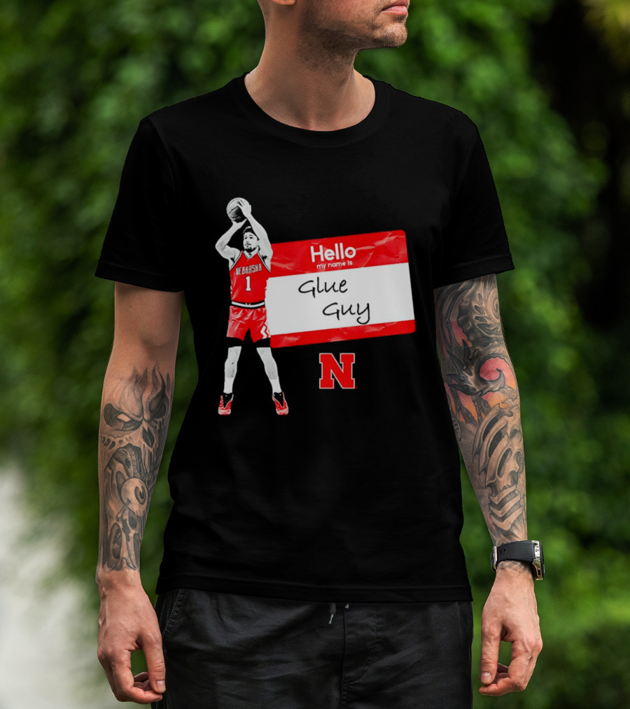 Sam Hoiberg Nebraska Cornhuskers Hello My Name Is Glue Guy T-Shirt