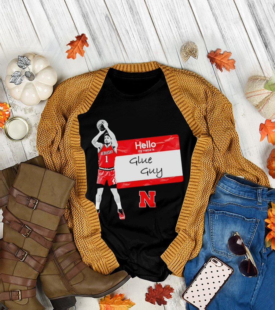 Sam Hoiberg Nebraska Cornhuskers Hello My Name Is Glue Guy T-Shirt