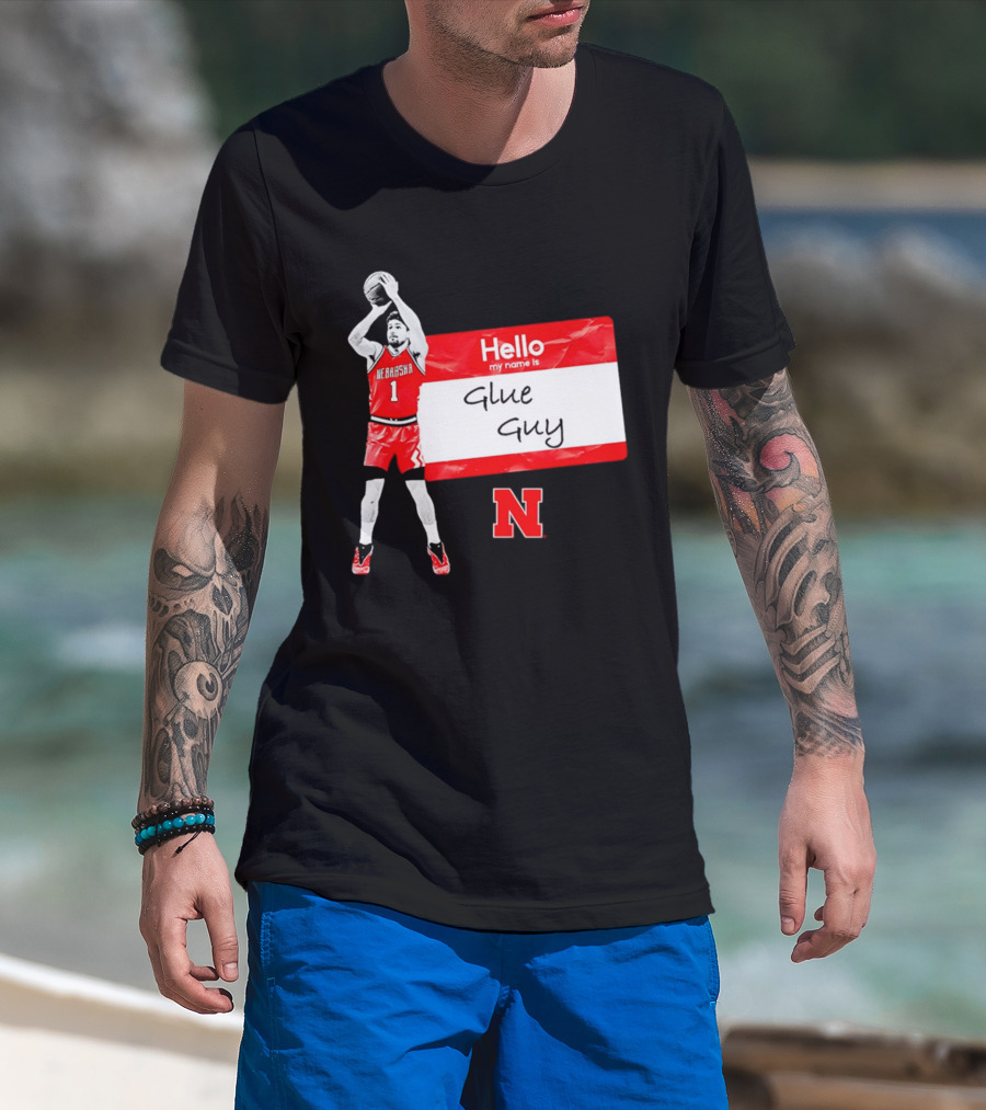 Sam Hoiberg Nebraska Cornhuskers Hello My Name Is Glue Guy T-Shirt