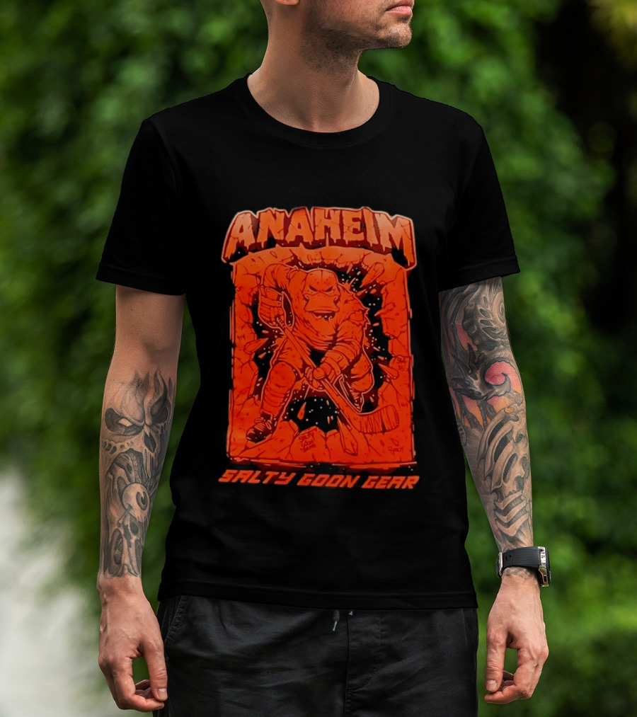 Anaheim Salty Goon Gear Aggressive Hockey Duck Breaking Wall T-Shirt