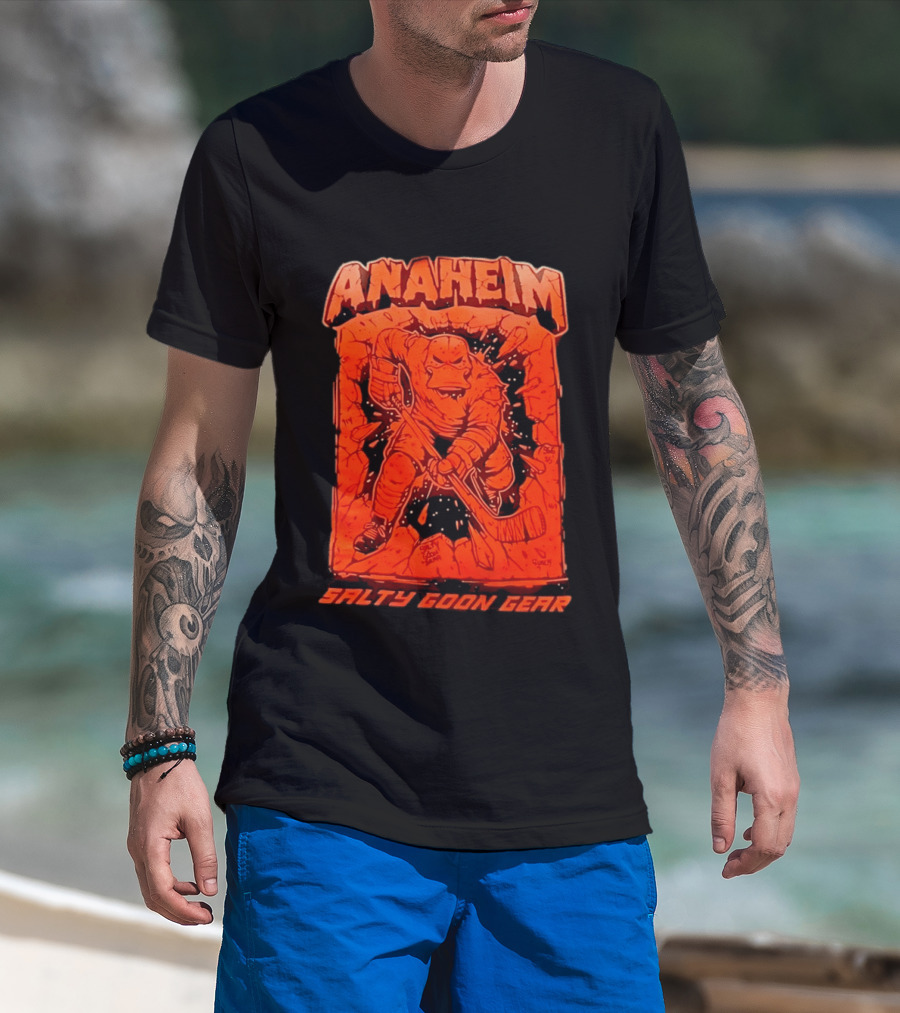 Anaheim Salty Goon Gear Aggressive Hockey Duck Breaking Wall T-Shirt