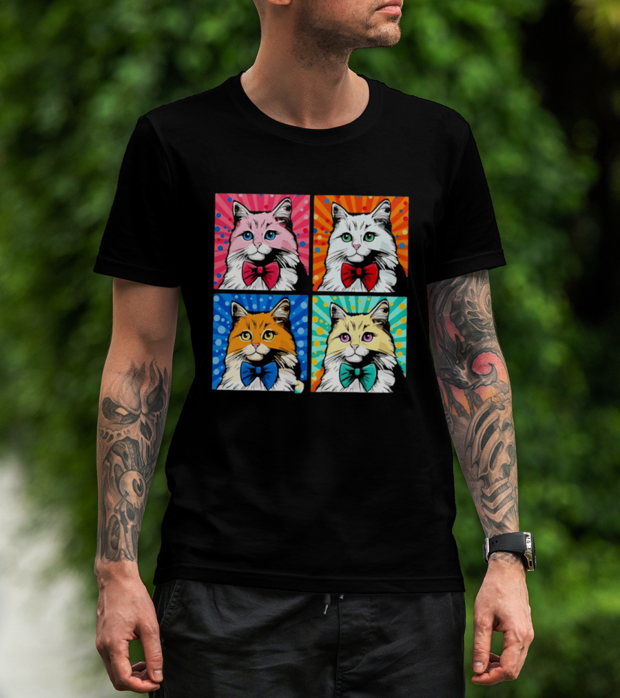 Pop Art Pop Four Panel Colorful Cats Wearing Bowties Kilkennycat T-Shirt