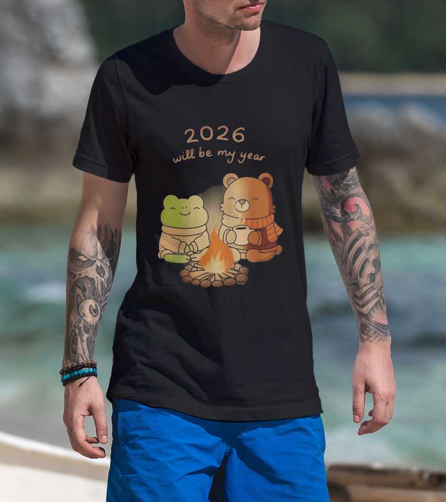 2026 Will Be My Year Frog And Bear Campfire Cozy Scene T-Shirt