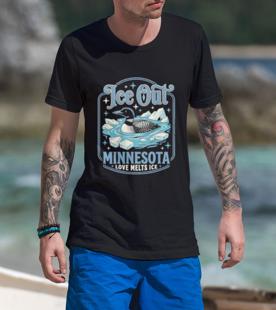 Loon Ice Out Minnesota Love Melts ICE Lake Water Bird T-Shirt