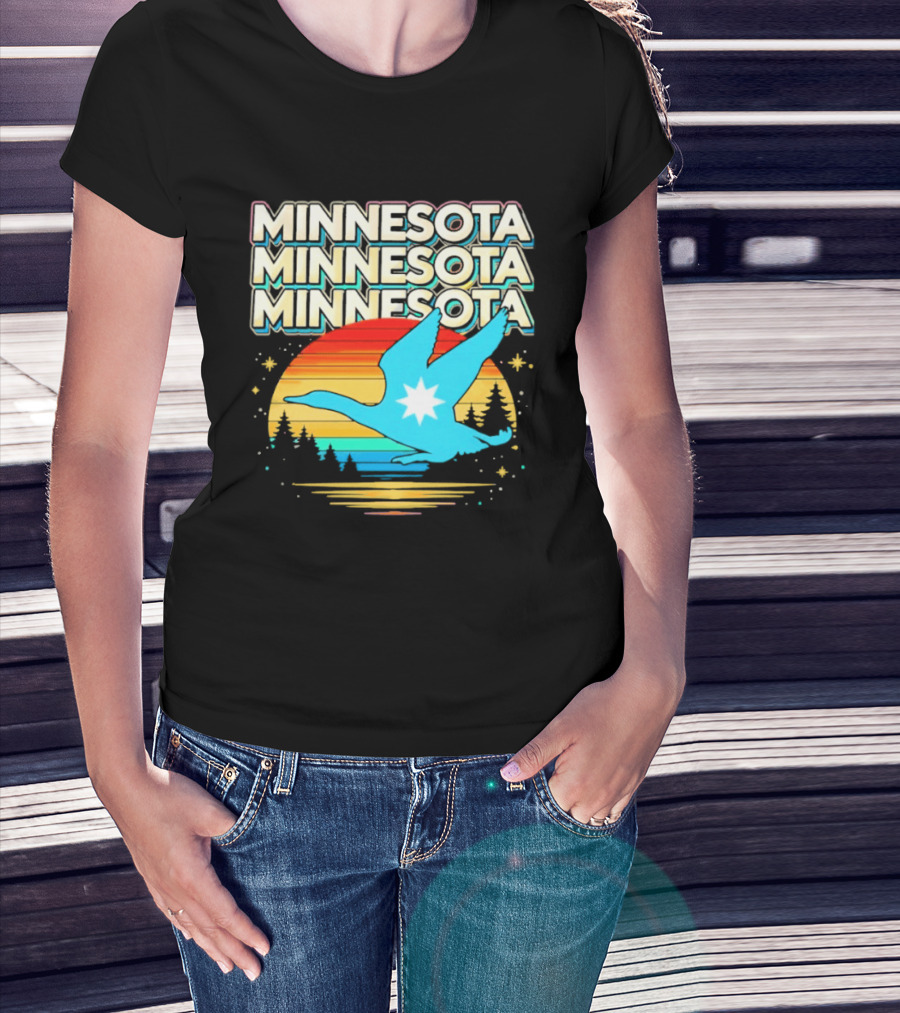 MINNESOTA Resistance 2026 Goose Sunset Forest Scene T-Shirt