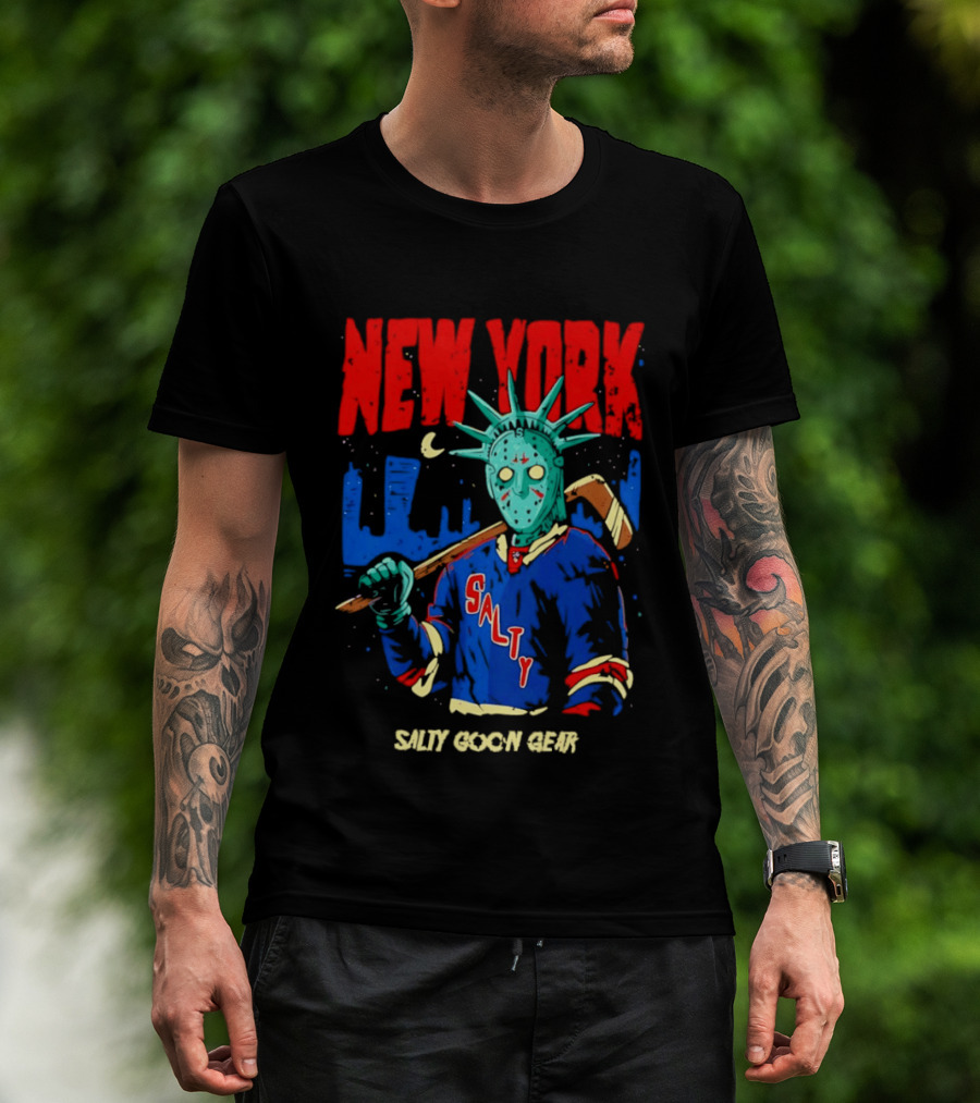New York Salty Goon Liberty Mask Hockey Player Salty Goon Gear T-Shirt