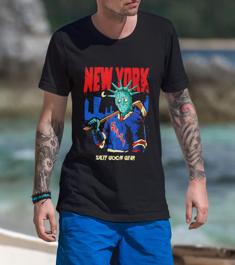 New York Salty Goon Liberty Mask Hockey Player Salty Goon Gear T-Shirt