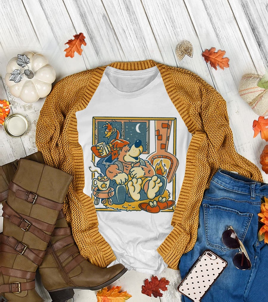 Banjo and Kazooie Cozy Fireplace Retro Gaming Night Moon🌛 T-Shirt