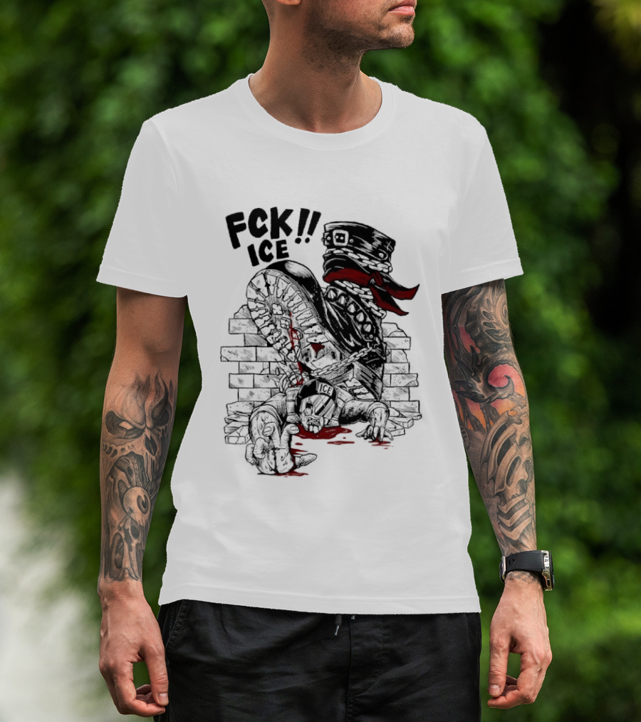 Fck ICE Text With Ice Boot And Bricks T-Shirt