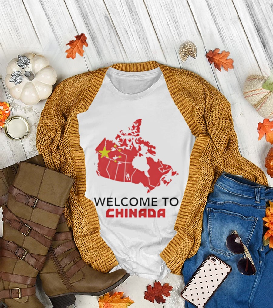 Welcome to Chinada Canada Map Redesign with Bold Text and Yellow Stars T-Shirt