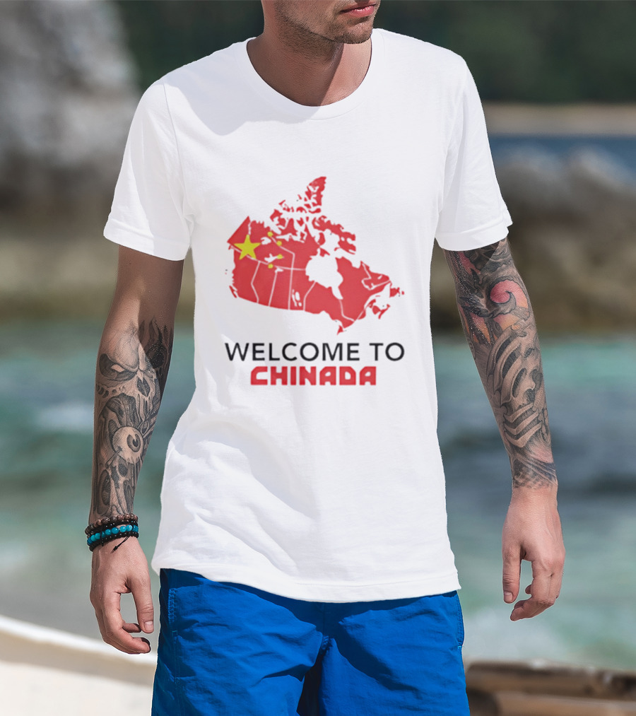 Welcome To Chinada Canada Map Redesign With Bold Text And Yellow Stars T-Shirt