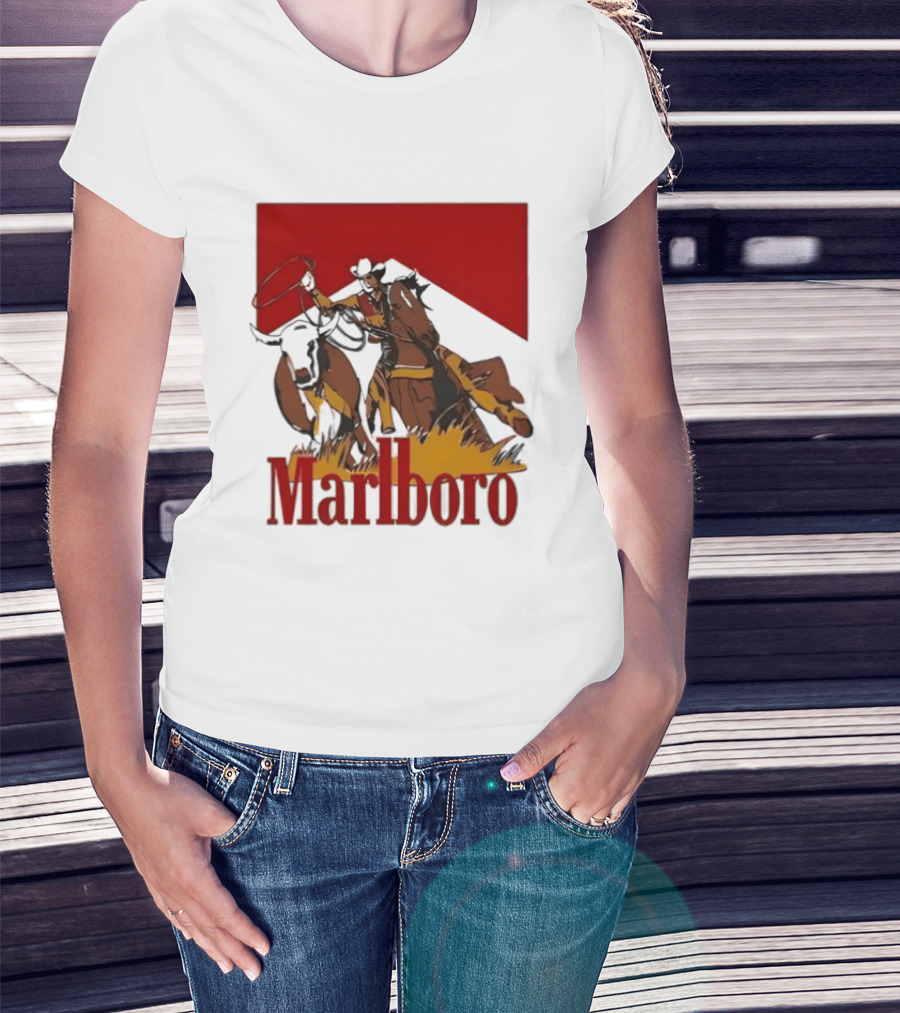 Marlboro Cowboy With Lasso Riding Horse Rugged Outdoors Adventure T-Shirt