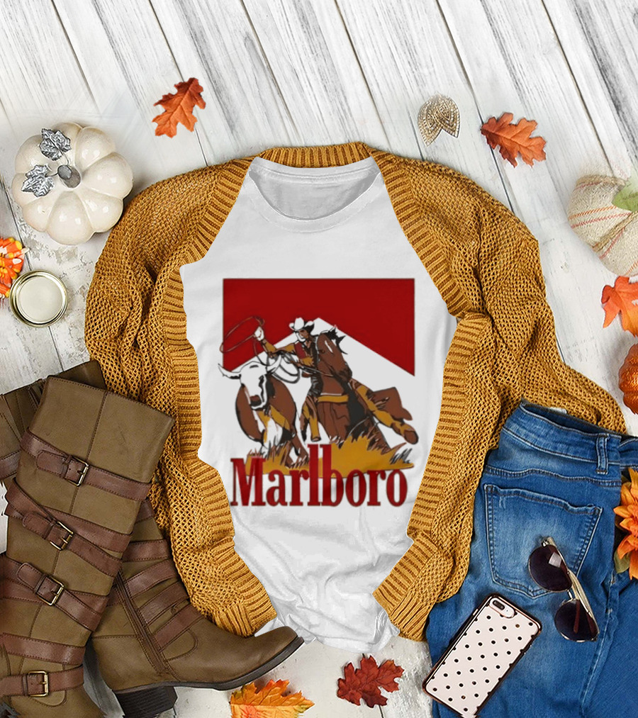 Marlboro Cowboy with Lasso Riding Horse Rugged Outdoors Adventure T-Shirt