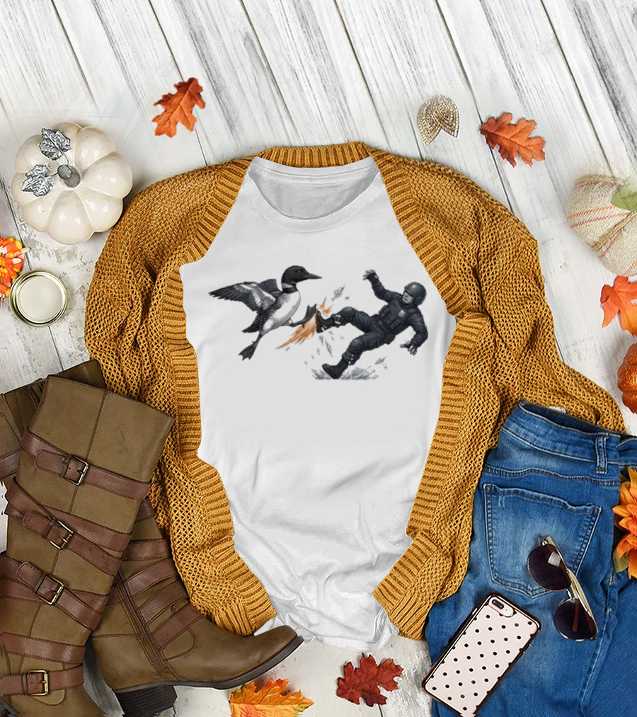 Minnesota Loon vs ICE Wild Encounter Action Scene T-Shirt